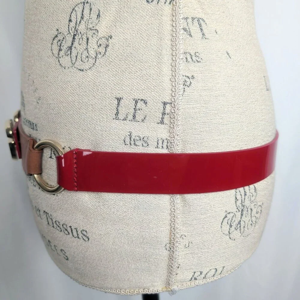 Vintage Y2K Dolce Gabbana Logo Belt 36 Large Red Patent Leather 90cm - Picture 5 of 12